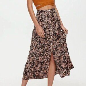 Aritzia Wilfred Amelie Leopard Print Button Front Midi Skirt